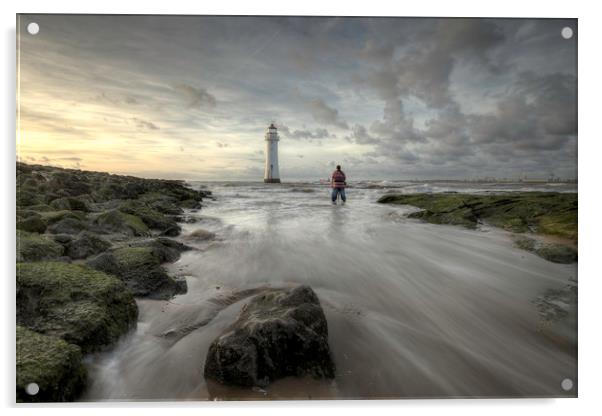 Wet Feet at Perch Rock Lighthouse Acrylic by raymond mcbride