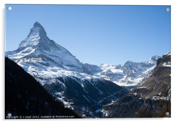 View of the Matterhorn from the hiking trail to Sunnegga Acrylic by J Lloyd