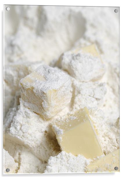Butter cubes in plain flour Acrylic by J Lloyd