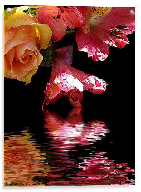 flowers with the reflections Acrylic by elvira ladocki