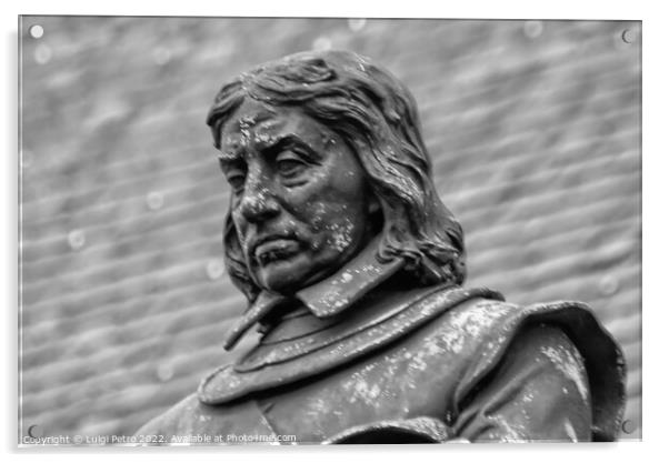 Close-up of Oliver Cromwell statue at London, England. Acrylic by Luigi Petro