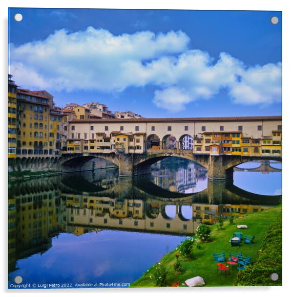 Ponte Vecchio over river Arno in Florence, Italy. Acrylic by Luigi Petro