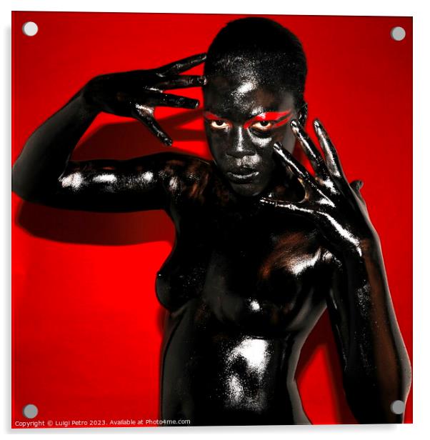 Black model covered in black body paint. Acrylic by Luigi Petro