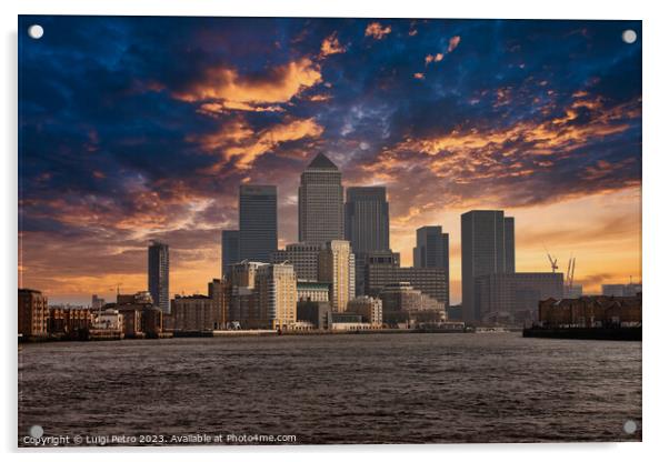 Panoramic skyline of Canary Wharf,  from Limehouse Acrylic by Luigi Petro