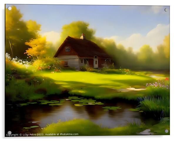 Charming country cottage by the pond Acrylic by Luigi Petro