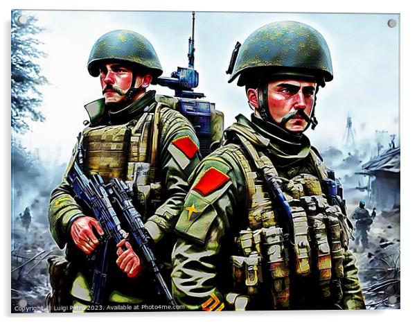 Two soldiers standing next to each other. Acrylic by Luigi Petro
