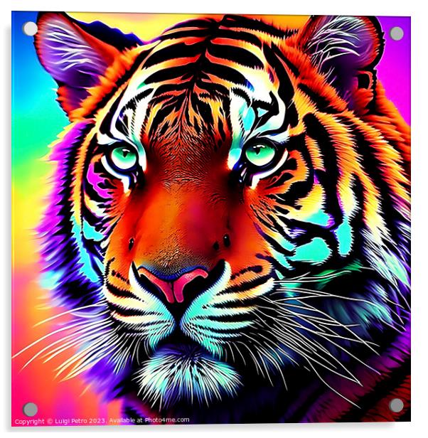 Psychedelic Tiger Face Generative AI Acrylic by Luigi Petro