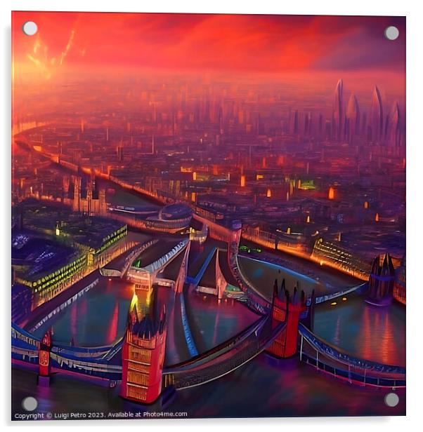 AI generated aerial view of City of London. Acrylic by Luigi Petro