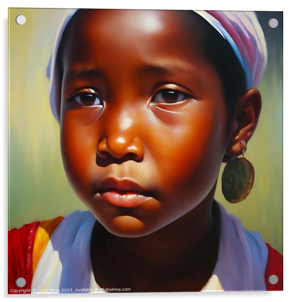 Young African girl looking dejected. Acrylic by Luigi Petro