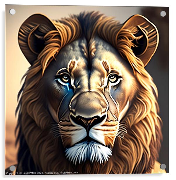 Portrait of a big male African lion. Acrylic by Luigi Petro