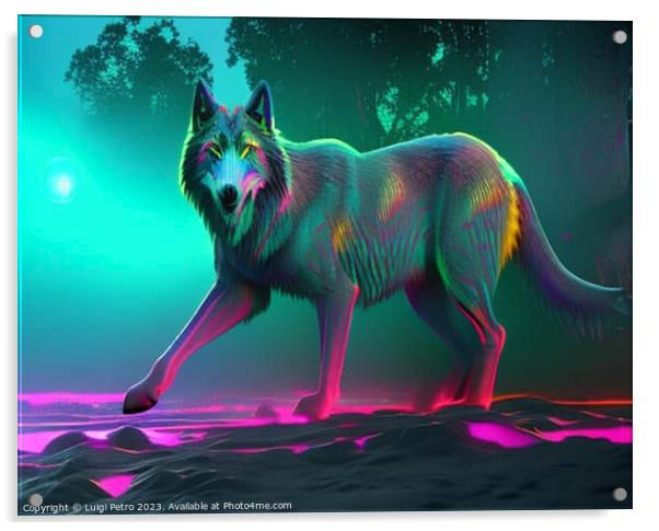 Neon iridescent psychedelic wolf. Acrylic by Luigi Petro