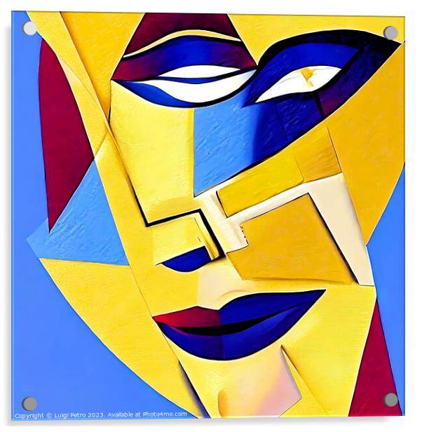 Vibrant Cubist Portrait of a Modern Woman Acrylic by Luigi Petro
