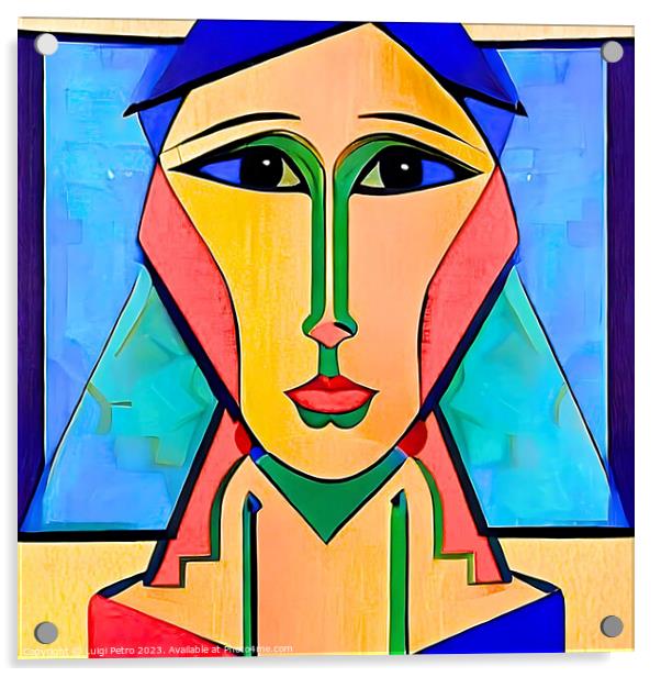 Vibrant Cubist Woman Portrait Acrylic by Luigi Petro