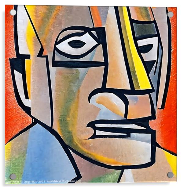 Vibrant Cubist Portrait of Elderly Man Acrylic by Luigi Petro