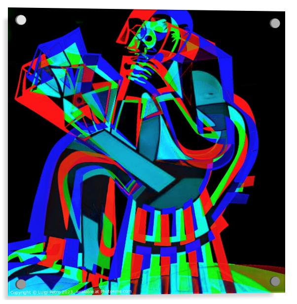 Psychedelic Cubist Portrait of a Man Reading Acrylic by Luigi Petro