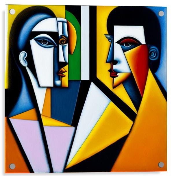 AI-Generated Cubist Portrait of a Couple Acrylic by Luigi Petro