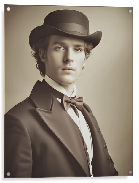 Studio portrait of a young man in Victorian times. Acrylic by Luigi Petro