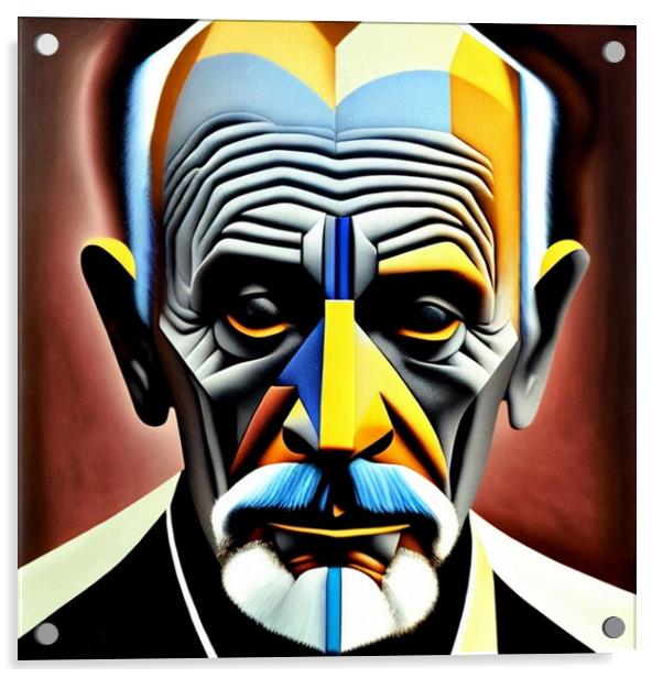 Cubyst style portrait of old man. Acrylic by Luigi Petro