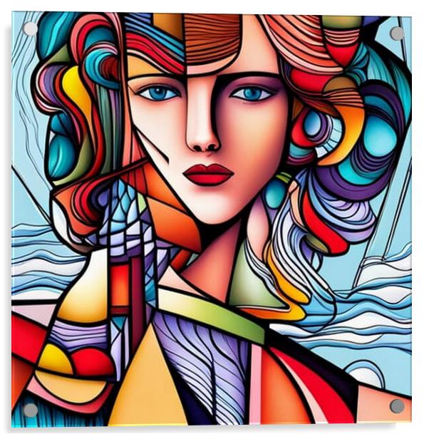 Cubist style portrait of a young woman. Acrylic by Luigi Petro