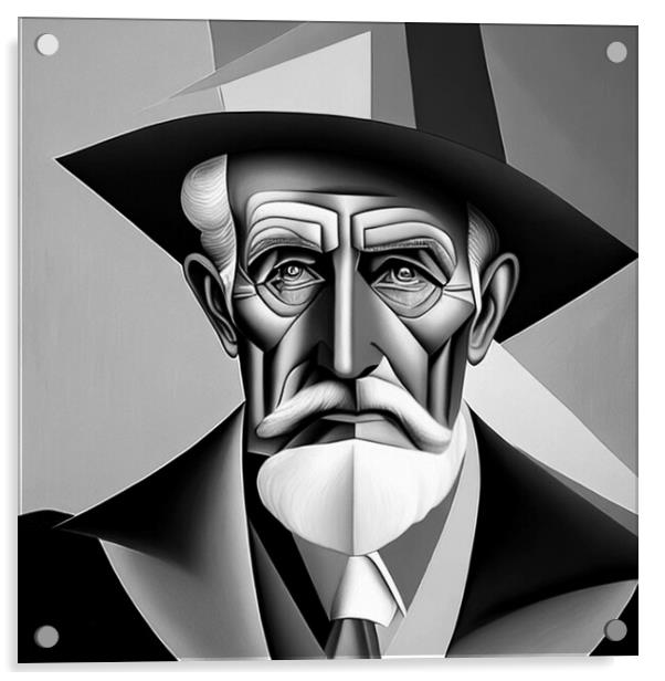 Portrait of old man in monochrome  cubism style. Acrylic by Luigi Petro