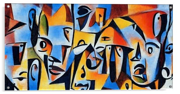 Cubist style portrait with face of  various people Acrylic by Luigi Petro