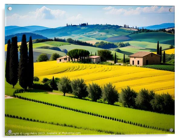 Farmhouse among the  rolling hills of Tuscany, Ita Acrylic by Luigi Petro