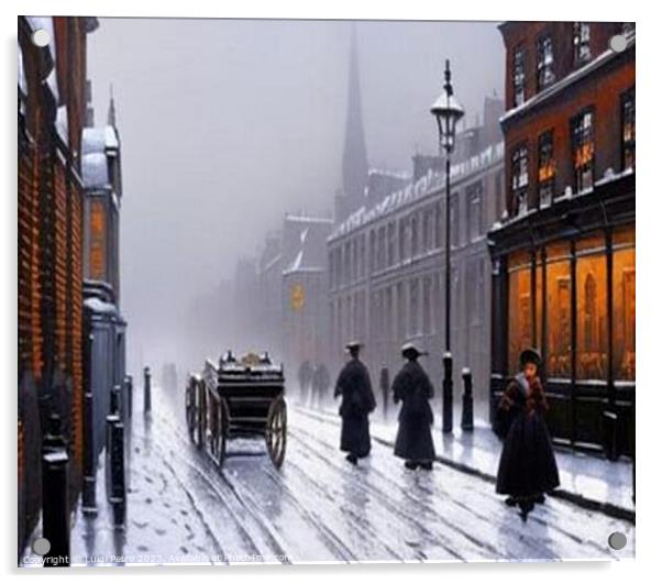 Street scene of a city in Victorian times. Acrylic by Luigi Petro