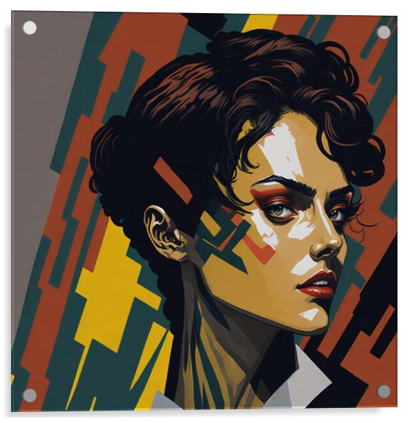 Portrait of a young woman in Bauhaus style. Acrylic by Luigi Petro