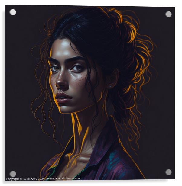 Studio portrait of a young woman. Acrylic by Luigi Petro