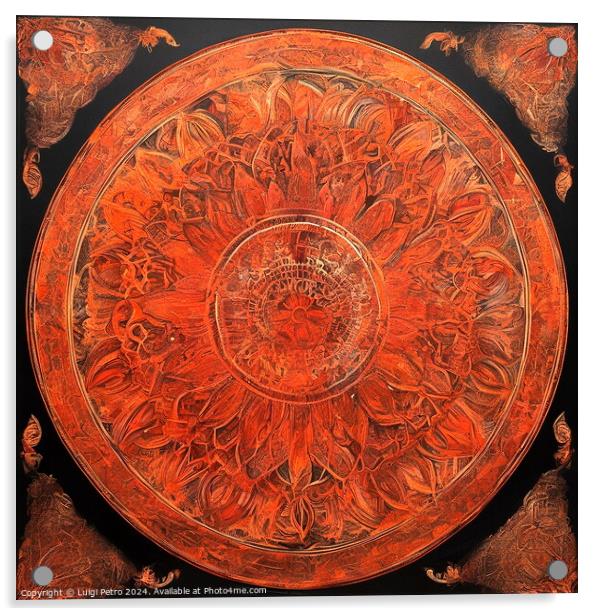 Fiery Mandala in red and orange. Acrylic by Luigi Petro