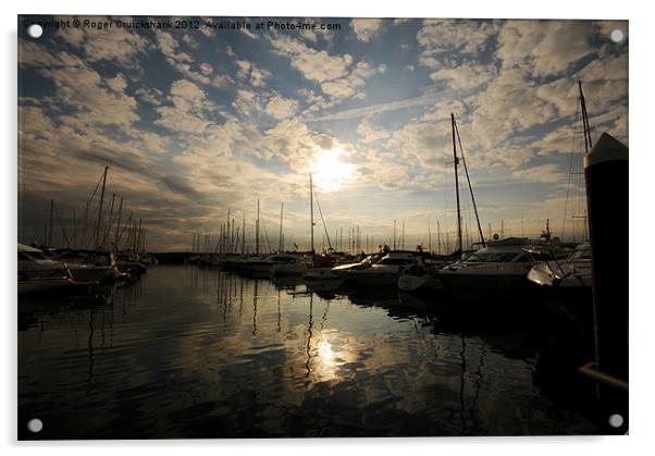 Jersey Marina with Low Sun Acrylic by Roger Cruickshank