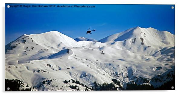 Helicopter over Meribel Mountain Range Acrylic by Roger Cruickshank