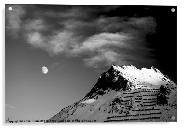 French Alps Tignes B&W Acrylic by Roger Cruickshank