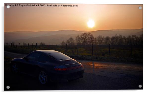 Scottish Sunset with Porsche Acrylic by Roger Cruickshank