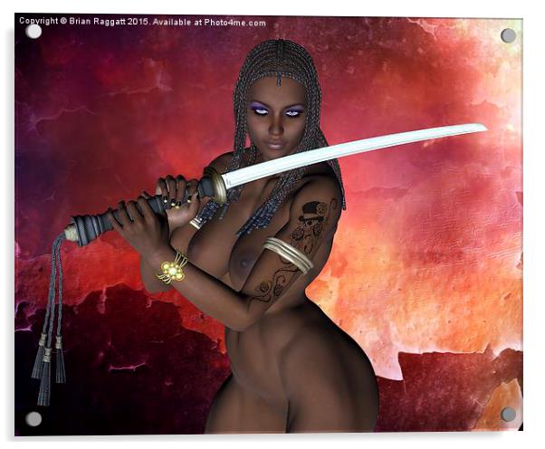  Dark Samurai sword girl nude Acrylic by Brian  Raggatt
