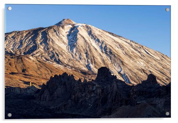Snow covered Mount Teide Tenerife Acrylic by Phil Crean