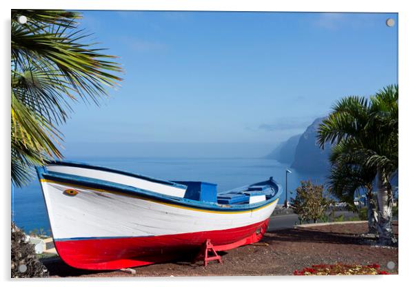 Boat at viewpoint over Los Gigantes, Tenerife Acrylic by Phil Crean