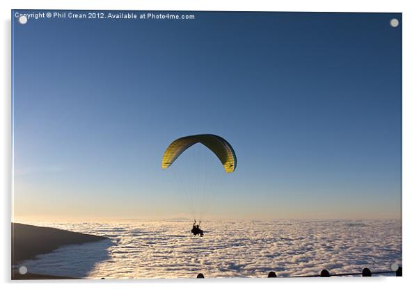 Paraglider above the clouds, Tenerife Acrylic by Phil Crean