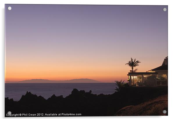Villa on Tenerife at twilight looking to La Palma Acrylic by Phil Crean