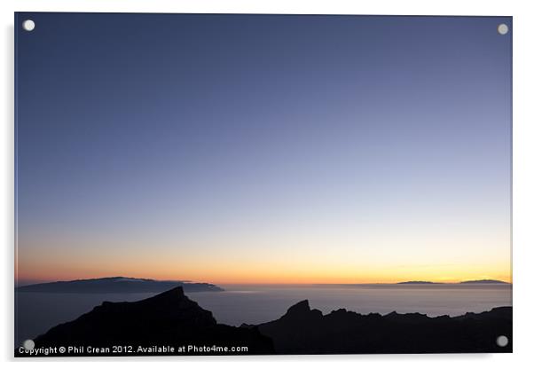 Tenerife, La Gomera and La Palma at sunset Acrylic by Phil Crean