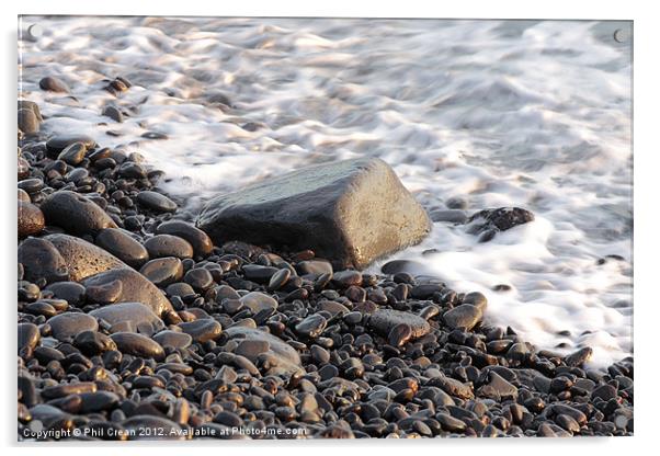 Pebbles & foam shoreline Acrylic by Phil Crean