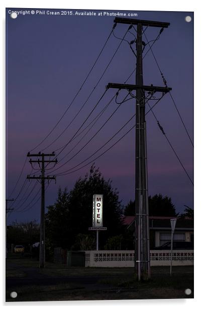 Motel neon sign, twilight, New Zealand Acrylic by Phil Crean