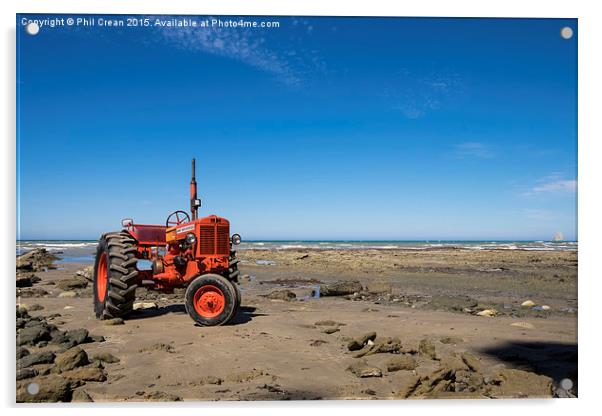  Red tractor, on beach at Cape Kidnappers, New Zea Acrylic by Phil Crean
