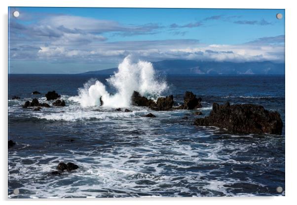 Wave crashing over rocks, Tenerife Acrylic by Phil Crean