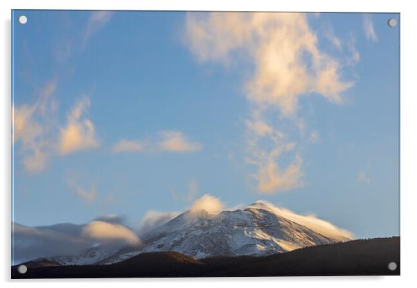 Snowcap on Teide with cloud, Tenerife Acrylic by Phil Crean