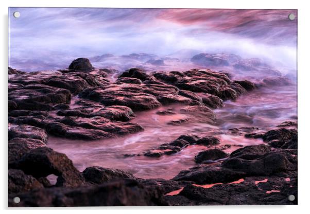 Volcanic rock and sea, Tenerife Acrylic by Phil Crean