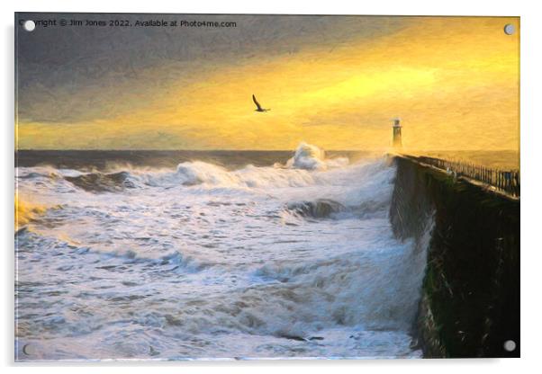 Tynemouth Pier storm in the style of Cezanne Acrylic by Jim Jones