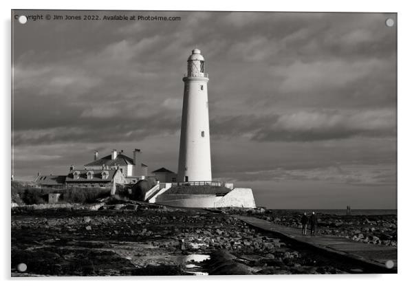 Morning walk to St Mary's Island - Monochrome Acrylic by Jim Jones