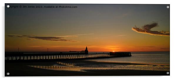 January Sunrise at the end of the pier - Panorama Acrylic by Jim Jones