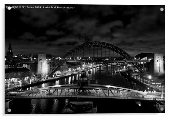 The River Tyne at Night - Monochrome (2) Acrylic by Jim Jones
